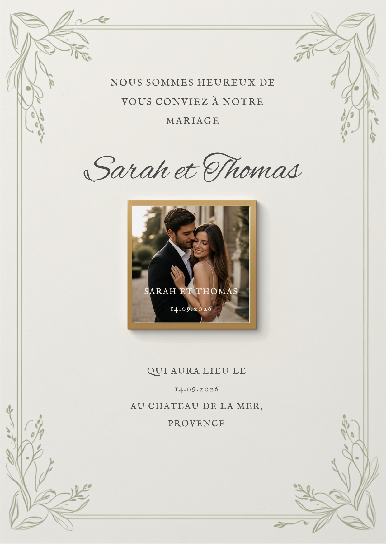 invitation mariage moderne vert et gris